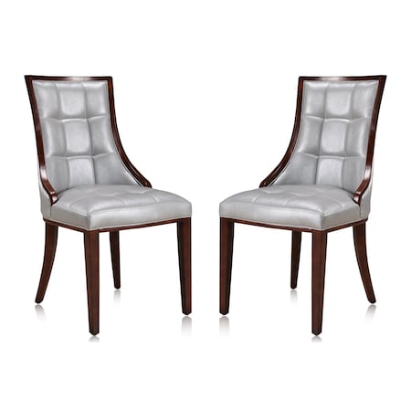 Manhattan Comfort Fifth Avenue Faux Leather Dining Chair (Set of Two) in Silver and Walnut DC008-SV
